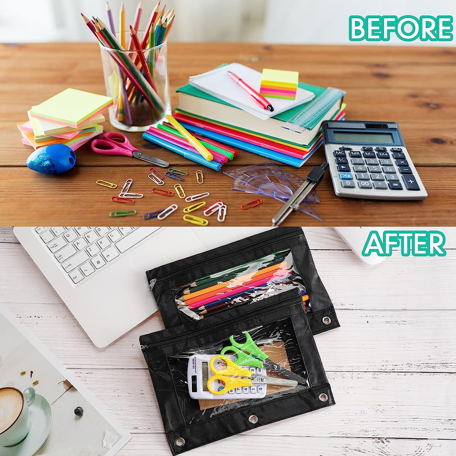 Marspark 30 Packs Pencil Pouch 3 Ring Binder Pen Pouch Cloth Pencil Pouches Zipper Pencil Case Bag with Clear Window for School Office Writing Supplies - Image 5